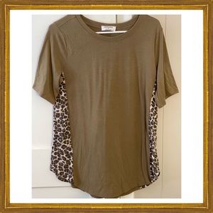 Zenana Tunic T-shirt Army Green with Animal Print Accents